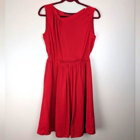 Zara Basic Red Sleeveless Midi Dress, Elastic‎ Waist, Casual Summer Dress - Picture 1 of 7